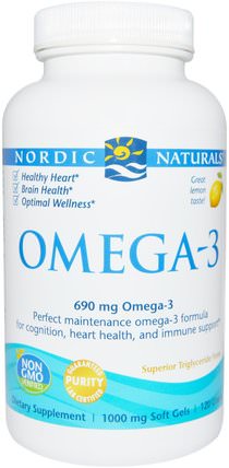 Omega-3, Lemon, 690 mg, 120 Soft Gels by Nordic Naturals, 健康 HK 香港