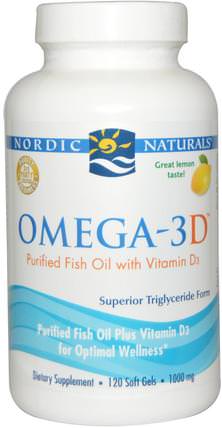 Omega-3D, Lemon, 1000 mg, 120 Soft Gels by Nordic Naturals, 維生素，維生素D3 HK 香港
