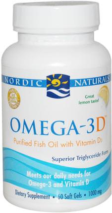 Omega-3D, Lemon, 1000 mg, 60 Soft Gels by Nordic Naturals, 維生素，維生素D3 HK 香港