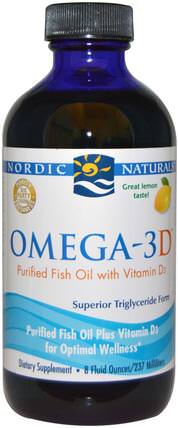 Omega-3D, Purified Fish Oil with Vitamin D3, Lemon, 8 fl oz (237 ml) by Nordic Naturals, 維生素，維生素D3，維生素D3液體 HK 香港