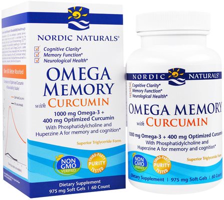 Omega Memory with Curcumin, 975 mg, 60 Soft Gels by Nordic Naturals, 補充劑，抗氧化劑，薑黃素，健康，記憶支持 HK 香港