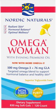 Omega Woman, With Evening Primrose Oil, 830 mg, 120 Soft Gels by Nordic Naturals, 補充劑，efa omega 3 6 9（epa dha），月見草油，月見草油 HK 香港