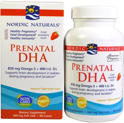 Prenatal DHA, Strawberry, 500 mg, 90 Soft Gels by Nordic Naturals, 健康，懷孕 HK 香港