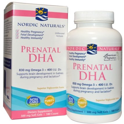 Prenatal DHA, Unflavored Formula, 500 mg, 180 Soft Gels by Nordic Naturals, 健康，女性，懷孕 HK 香港