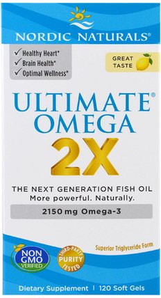 Ultimate Omega 2X, 2150 mg, 120 Soft Gels by Nordic Naturals, 補充劑，efa omega 3 6 9（epa dha），魚油 HK 香港