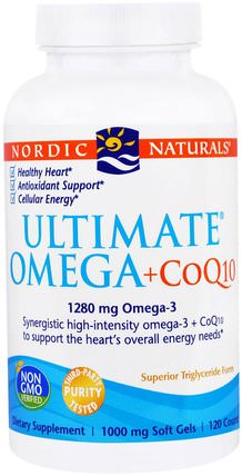 Ultimate Omega + CoQ10, 1000 mg, 120 Soft Gels by Nordic Naturals, 補充劑，輔酶q10，coq10 HK 香港