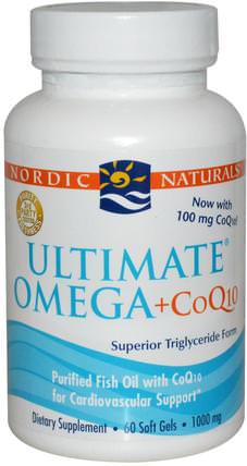 Ultimate Omega + CoQ10, 1000 mg, 60 Soft Gels by Nordic Naturals, 補充劑，輔酶q10 HK 香港