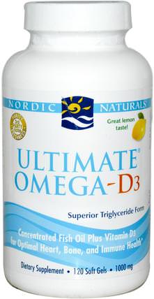Ultimate Omega-D3, Lemon, 1000 mg, 120 Soft Gels by Nordic Naturals, 維生素，維生素D3 HK 香港