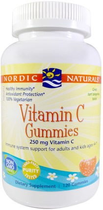Vitamin C Gummies, Tangerine, 250 mg, 120 Gummies by Nordic Naturals, 維生素，維生素c，維生素C gummies HK 香港