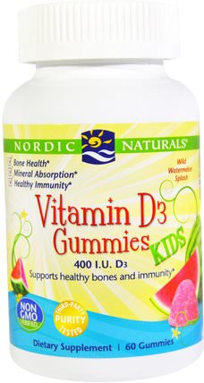 Vitamin D3 Gummies Kids, 400 I.U., 60 Gummies by Nordic Naturals, 維生素，維生素D3，維生素D gummies HK 香港
