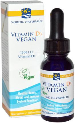 Vitamin D3, Vegan, 1000 IU, 1 fl oz (30 ml) by Nordic Naturals, 維生素，維生素D3，維生素D3液體 HK 香港