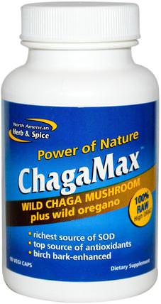 ChagaMax, Wild Chaga Mushroom Plus Wild Oregano, 90 Veggie Caps by North American Herb & Spice Co., 補品，藥用蘑菇，chaga蘑菇 HK 香港