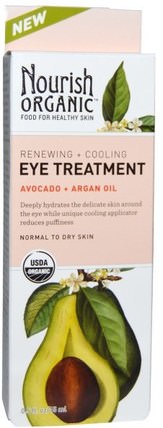 Avocado + Argan Oil, 0.5 fl oz (15 ml) by Nourish Organic Renewing + Cooling Eye Treatment, 美容，眼霜，面部護理，皮膚類型正常至乾性皮膚 HK 香港