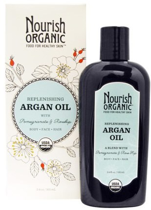 3.4 oz (101 ml) by Nourish Organic Replenishing Argan Oil with Pomegranate and Rosehip, 洗澡，美容，摩洛哥堅果油，歐米茄浴 HK 香港