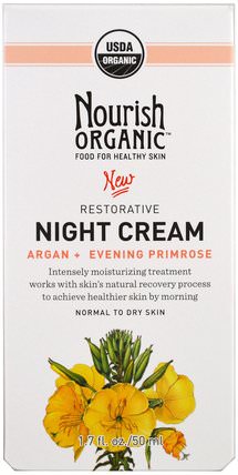 Night Cream, Argan + Evening Primrose, Normal to Dry Skin, 1.7 oz (50 ml) by Nourish Organic Restorative, 美容，抗衰老 HK 香港