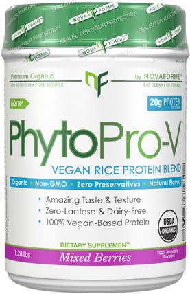 PhytoPro-V, Certified USDA Raw Organic Premium Vegan Rice Protein, Mixed Berries, 1.28 lbs (580 g) by NovaForme, 健康 HK 香港