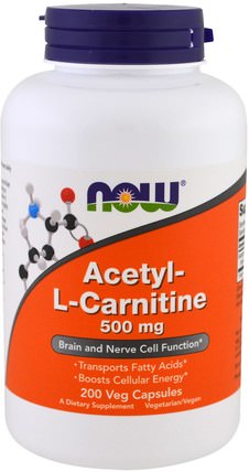 Acetyl-L Carnitine, 500 mg, 200 Veg Capsules by Now Foods, 補充劑，氨基酸，左旋肉鹼，乙酰左旋肉鹼 HK 香港