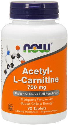 Acetyl-L Carnitine, 750 mg, 90 Tablets by Now Foods, 補充劑，氨基酸，左旋肉鹼，乙酰左旋肉鹼 HK 香港