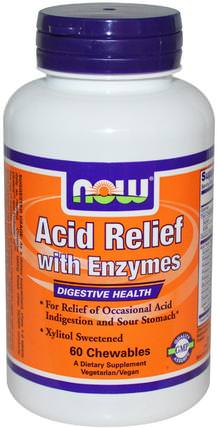 Acid Relief with Enzymes, 60 Chewables by Now Foods, 補充劑，酶，消化酶 HK 香港