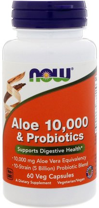 Aloe 10.000 & Probiotics, 60 Veg Capsules by Now Foods, 補充劑，蘆薈，蘆薈帽凝膠帽，健康，消化，胃 HK 香港