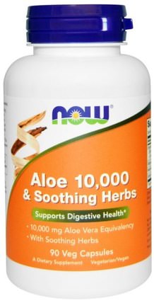 Aloe 10.000 & Soothing Herbs, 90 Veggie Caps by Now Foods, 補充劑，蘆薈，蘆薈帽凝膠帽，健康，消化，胃 HK 香港