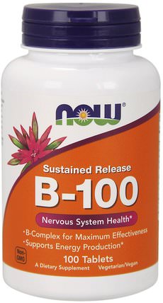 B-100, Sustained Release, 100 Tablets by Now Foods, 維生素，維生素B，維生素B複合物，維生素B複合物100 HK 香港