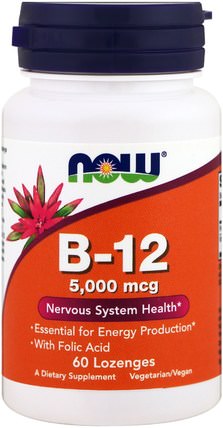 B-12, 5.000 mcg, 60 Lozenges by Now Foods, 維生素，維生素b，維生素b12，維生素b12 - cyanocobalamin HK 香港