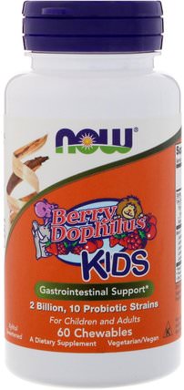 BerryDophilus, Kids, 2 Billion, 60 Chewables by Now Foods, 補充劑，益生菌，兒童益生菌 HK 香港
