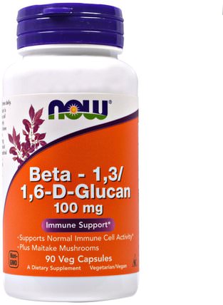 Beta-1.3/1.6-D-Glucan, 100 mg, 90 Veggie Caps by Now Foods, 補充劑，β-葡聚醣，藥用蘑菇，香菇 HK 香港