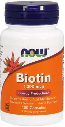 Biotin, 1000 mcg, 100 Capsules by Now Foods, 維生素，維生素B，生物素 HK 香港