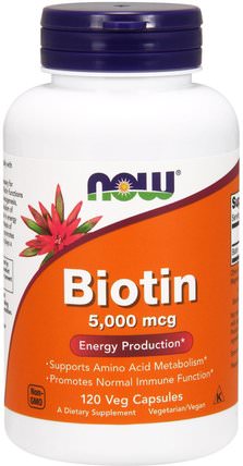 Biotin, 5.000 mcg, 120 Veg Capsules by Now Foods, 維生素，維生素B，生物素 HK 香港