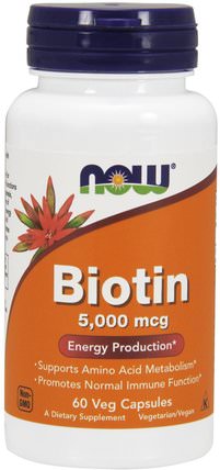 Biotin, 5.000 mcg, 60 Veg Capsules by Now Foods, 維生素，維生素B，生物素 HK 香港