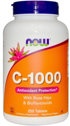 C-1000, With Rose Hips and Bioflavonoids, 250 Tablets by Now Foods, 維生素，維生素c，玫瑰果 HK 香港