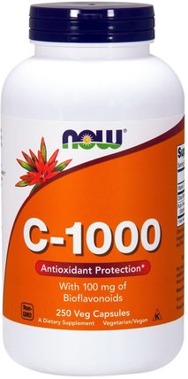 C-1000, With 100 mg of Bioflavonoids, 250 Veg Capsules by Now Foods, 維生素，維生素c，生物類黃酮 HK 香港