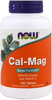 Cal-Mag, Stress Formula, 100 Tablets by Now Foods, 補充劑，礦物質，鈣和鎂，維生素，b抗應激 HK 香港