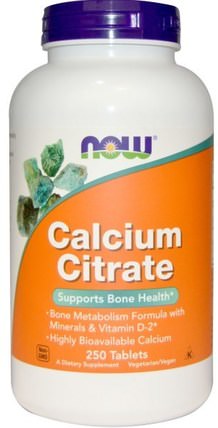 Calcium Citrate, 250 Tablets by Now Foods, 補充劑，礦物質，鈣和鎂 HK 香港
