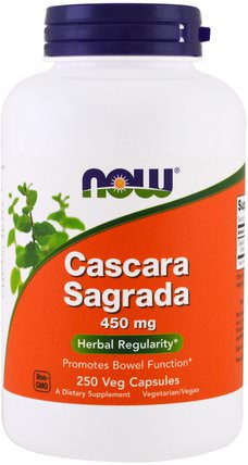 Cascara Sagrada, 450 mg, 250 Veg Capsules by Now Foods, 草藥，cascara sagrada，消化，胃 HK 香港