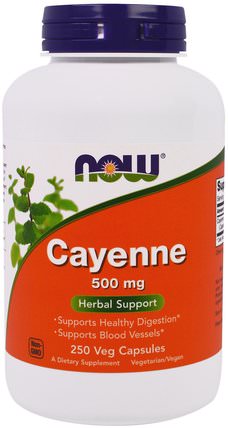 Cayenne, 500 mg, 250 Veggie Caps by Now Foods, 香草，辣椒（辣椒） HK 香港