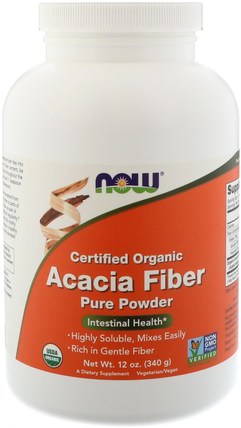 Certified Organic Acacia Fiber, Powder, 12 oz (340 g) by Now Foods, 補充劑，纖維，消化，胃 HK 香港