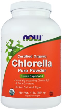 Certified Organic Chlorella, 100% Pure Powder, 1 lb (454 g) by Now Foods, 補品，超級食品，有機小球藻 HK 香港