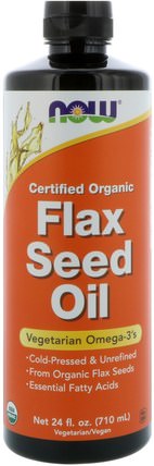 Certified Organic Flax Seed Oil, 24 fl oz (710 ml) by Now Foods, 補充劑，efa omega 3 6 9（epa dha），亞麻油 HK 香港
