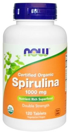Certified Organic Spirulina, 1000 mg, 120 Tablets by Now Foods, 補充劑，螺旋藻 HK 香港