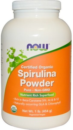 Certified Organic Spirulina Powder, 1 lb (454 g) by Now Foods, 補充劑，螺旋藻 HK 香港