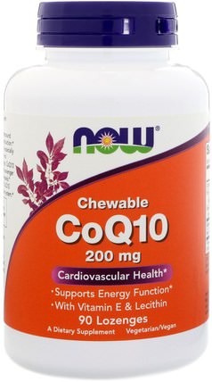 Chewable, CoQ10, 200 mg, 90 Lozenges by Now Foods, 補充劑，抗氧化劑，輔酶q10 HK 香港