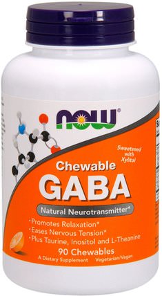 Chewable GABA, Natural Orange Flavor, 90 Chewables by Now Foods, 補充劑，gaba（γ氨基丁酸），l茶氨酸，現在食物l-茶氨酸 HK 香港