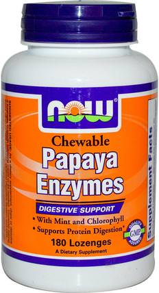 Chewable Papaya Enzymes, 180 Lozenges by Now Foods, 補充劑，酶，木瓜木瓜蛋白酶 HK 香港