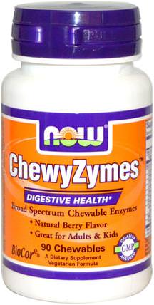 ChewyZymes, Natural Berry Flavor, 90 Chewables by Now Foods, 補充劑，酶，消化，胃 HK 香港
