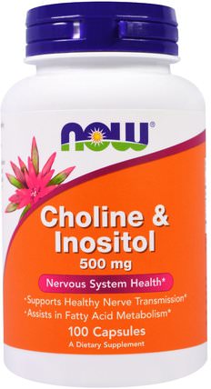 Choline & Inositol, 500 mg, 100 Capsules by Now Foods, 維生素，維生素b，膽鹼和肌醇 HK 香港