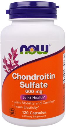 Chondroitin Sulfate, 600 mg, 120 Capsules by Now Foods, 補充劑，牛製品，軟骨素，氨基葡萄糖軟骨素 HK 香港
