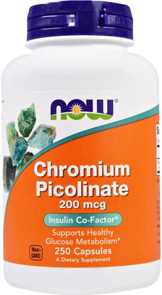 Chromium Picolinate, 200 mcg, 250 Capsules by Now Foods, 補充劑，礦物質，吡啶甲酸鉻 HK 香港